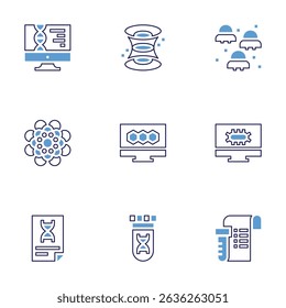 Science icon set. Bold line style. Duotone colors. Editable stroke. biology, wormhole, ufo, fat, bond, cell, research, tube, experiment.