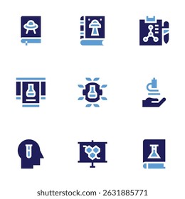 Science icon set. Bold style. Duotone colors. science fiction, science, sciences, book.