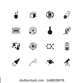 Icono de la ciencia y carga con el sistema solar, modelado 3d y meteorito volador. Icono de ciencia atómica vectorial para el diseño del logotipo de la interfaz de usuario web.