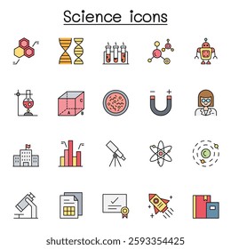 Science icon set in color line style