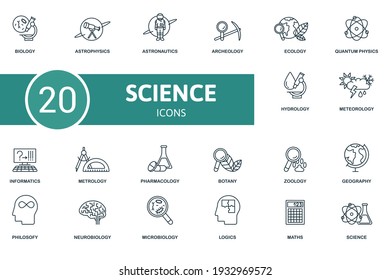 Science icon set. Contains editable icons science theme such as astrophysics, archeology, quantum physics and more.