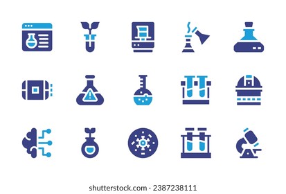 Science icon set. Duotone color. Vector illustration. Containing science, inflatable space habitat, nlp, biology, flask, telescope, microscope, experiment, test tubes, test tube, petri dish, lab.
