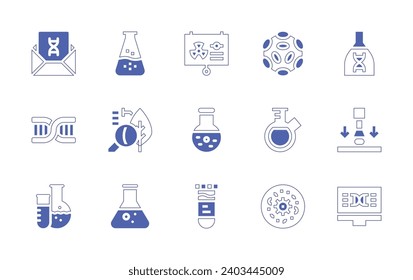 Science icon set. Duotone style line stroke and bold. Vector illustration. Containing laboratory, chemical, flask, dna, bacteria, envelope, genetic, test tube, botany, microbiology, pressure.