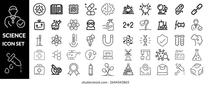Science Icon Set .Science editierbarer Strich Icon Set. 