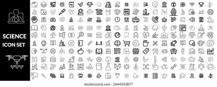 Conjunto de ícones de ciência. Conjunto de ícones de traçado editáveis de ciência. 