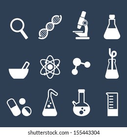 Science icon set of flat icons with symbols of science and medicine