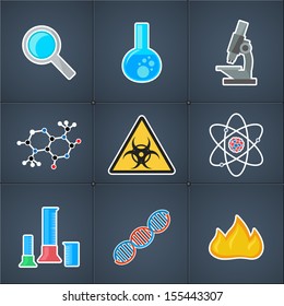 Science icon set of flat icons with symbols of science and medicine