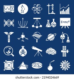 Icono de ciencia establecido en estilo glifo. Colección de elementos científicos. Ilustración vectorial.