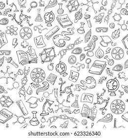 Science Icon Set Hand Drawing Funny Doodle Style Elements Pack Seamless Texture Pattern Vector Art Design Illustration