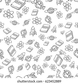 Science Icon Set Hand Drawing Funny Doodle Style Elements Pack Seamless Texture Pattern Vector Art Design Illustration