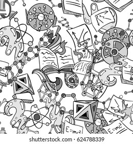 Conjunto de iconos de Ciencia Dibujo a mano Divertidos Elementos de estilo Doodle Pack Patrón de textura Diseño de Arte vectorial Ilustración