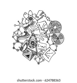 Science Icon Set Hand Drawing Funny Doodle Style Elements Pack Texture Pattern Vector Art Design Illustration