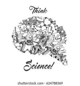 Science Icon Set Hand Drawing Funny Doodle Style Elements Pack Texture Pattern Vector Art Design Illustration Human Brain