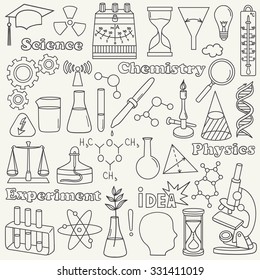 Set Engraving Drawings Symbols Science Flat Stock Vector (Royalty Free ...