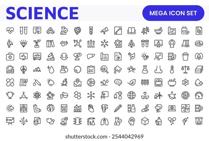 Science Icon Set. Iconl for Chemistry, Biology, Physics, Astronomy, Lab Projects, Research, Academic, Scientific Research, Laboratory Work, Academic Studies, Experiments, and STEM Education