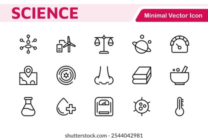 Science Icon Set. Iconl for Chemistry, Biology, Physics, Astronomy, Lab Projects, Research, Academic, Scientific Research, Laboratory Work, Academic Studies, Experiments, and STEM Education
