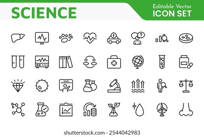 Science Icon Set. Iconl for Chemistry, Biology, Physics, Astronomy, Lab Projects, Research, Academic, Scientific Research, Laboratory Work, Academic Studies, Experiments, and STEM Education