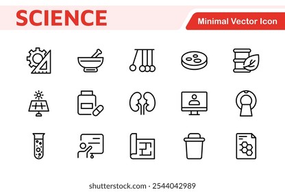 Science Icon Set. Iconl for Chemistry, Biology, Physics, Astronomy, Lab Projects, Research, Academic, Scientific Research, Laboratory Work, Academic Studies, Experiments, and STEM Education