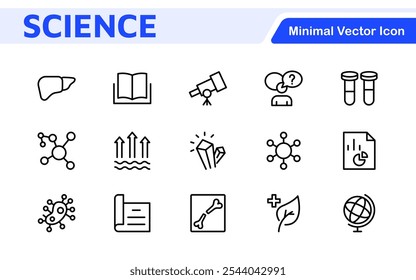 Science Icon Set. Iconl for Chemistry, Biology, Physics, Astronomy, Lab Projects, Research, Academic, Scientific Research, Laboratory Work, Academic Studies, Experiments, and STEM Education