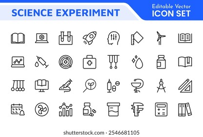 Conjunto de Ícones de Ciência. Ícone para Química, Biologia, Física, Astronomia, Projetos de Laboratório, Pesquisa, Acadêmica, Pesquisa Científica, Trabalho de Laboratório, Estudos Acadêmicos, Experimentos e Educação em CTEM