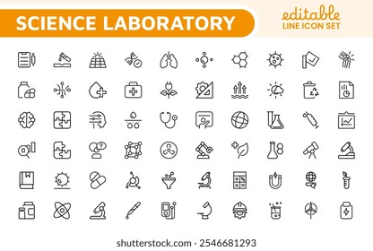 Science Icon Set. Iconl for Chemistry, Biology, Physics, Astronomy, Lab Projects, Research, Academic, Scientific Research, Laboratory Work, Academic Studies, Experiments, and STEM Education