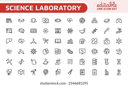 Conjunto de Ícones de Ciência. Ícone para Química, Biologia, Física, Astronomia, Projetos de Laboratório, Pesquisa, Acadêmica, Pesquisa Científica, Trabalho de Laboratório, Estudos Acadêmicos, Experimentos e Educação em CTEM