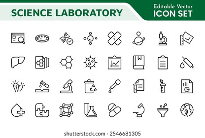 Science Icon Set. Iconl for Chemistry, Biology, Physics, Astronomy, Lab Projects, Research, Academic, Scientific Research, Laboratory Work, Academic Studies, Experiments, and STEM Education