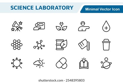 Science Icon Set. Iconl for Chemistry, Biology, Physics, Astronomy, Lab Projects, Research, Academic, Scientific Research, Laboratory Work, Academic Studies, Experiments, and STEM Education