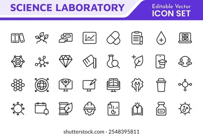 Science Icon Set. Iconl for Chemistry, Biology, Physics, Astronomy, Lab Projects, Research, Academic, Scientific Research, Laboratory Work, Academic Studies, Experiments, and STEM Education