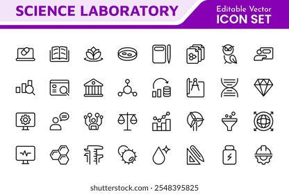 Science Icon Set. Iconl for Chemistry, Biology, Physics, Astronomy, Lab Projects, Research, Academic, Scientific Research, Laboratory Work, Academic Studies, Experiments, and STEM Education