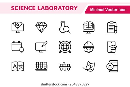 Conjunto de Ícones de Ciência. Ícone para Química, Biologia, Física, Astronomia, Projetos de Laboratório, Pesquisa, Acadêmica, Pesquisa Científica, Trabalho de Laboratório, Estudos Acadêmicos, Experimentos e Educação em CTEM