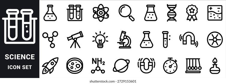 Conjunto de iconos de Ciencia con equipo de laboratorio y símbolos Vector