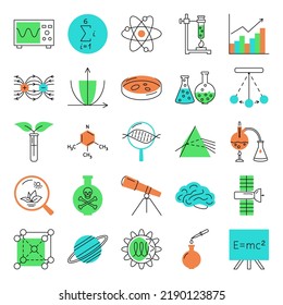 Science icon set in line style. Scientific elements collection. Vector illustration.