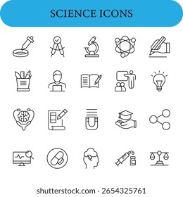 Wissenschafts-Ikone im linearen Stil.