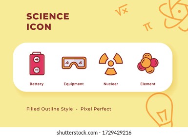 Science icon set with modern flat filled outline style.