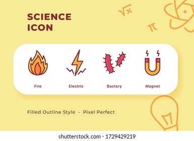 Science icon set with modern flat filled outline style