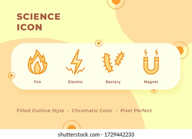 Science icon set with modern flat filled outline style chromatic color