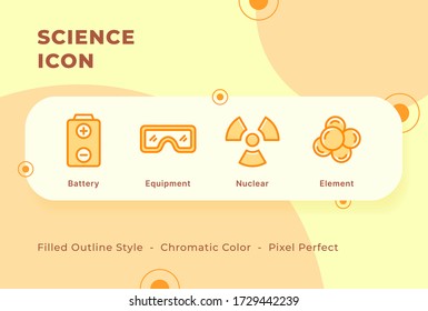 Science icon set with modern flat filled outline style chromatic color