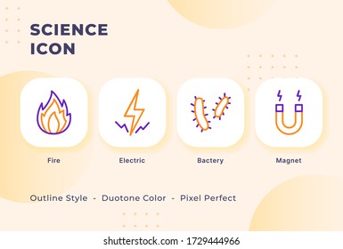 Conjunto de iconos de ciencia con un moderno color de tono de dos tonos de estilo de contorno plano