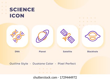 Science icon set with modern flat outline style duo tone color