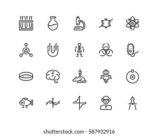 Science icon set, outline style