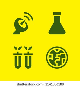 science icon set. With ozone layer, satellite dish and flask  vector icons for graphic design and web