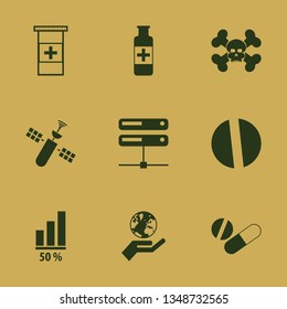 science icon set with server, diagram and medicine bottle vector illustration