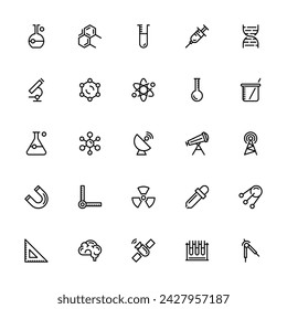 Science icon set. Simple flat vector line icon set on white background