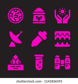 science icon set. With sound waves, binoculars and test tube  vector icons for graphic design and web