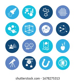 Science Icon Set And Speed Comparison With Planet With Craters, Elementary Particle Physics And Molecular Lattice. Cosmos Related Science Icon Vector For Web UI Logo Design.