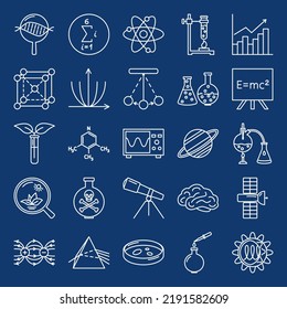 Science icon set in thin line style. Scientific elements collection. Vector illustration.