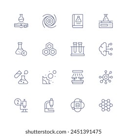 Science icon set. Thin line icon. Editable stroke. Containing testtube, sciencebook, plants, datascience, blackhole, nucleotide, microscope, planets, nlp, cell, structure, scale.