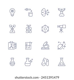 Science icon set. Thin line icon. Editable stroke. Containing science, molecule, chemistry, artificialintelligence, research, biology, beaker, flask.