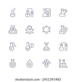 Science icon set. Thin line icon. Editable stroke. Containing chemistry, science, ufo, database, nanotechnology, book, blood, testtube, chemical, flask, biology.
